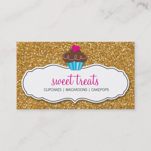 甘いモダンかわいいカップケーキピンク金ゴールドグリッター 名刺 (正面)