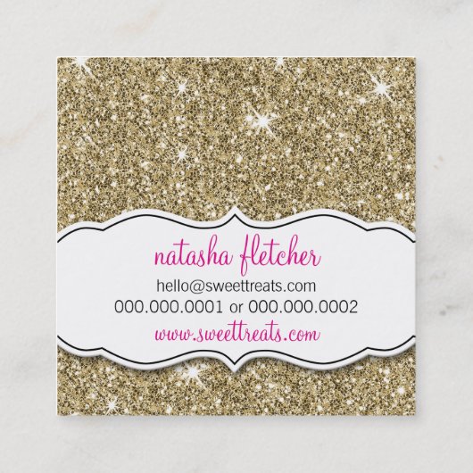 甘いモダンかわいいカップケーキベーカリーピンク金ゴールドグリッター スクエア名刺 (裏面)