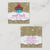 甘いモダンかわいいカップケーキベーカリーピンク金ゴールドグリッター スクエア名刺 (正面/裏面)