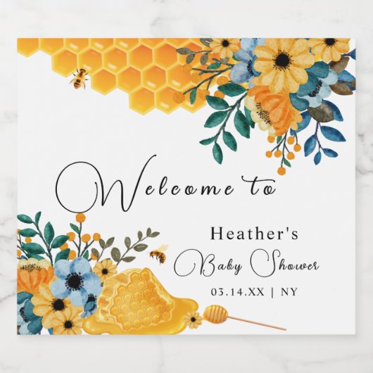 甘いモダンはちみつビーフローラベビーシャワーウェルカム スパークリングワインラベル (シングルラベル)