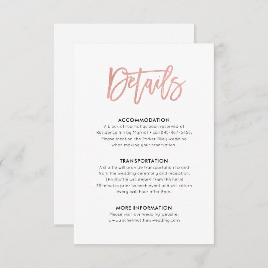 甘いモダンバラ金ゴールド結婚の詳細挿入カード エンクロージャーカード (正面/裏面)