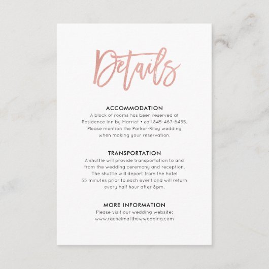 甘いモダンバラ金ゴールド結婚の詳細挿入カード エンクロージャーカード (正面)