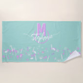 甘いモノグラムの花 ビーチタオル (正面)