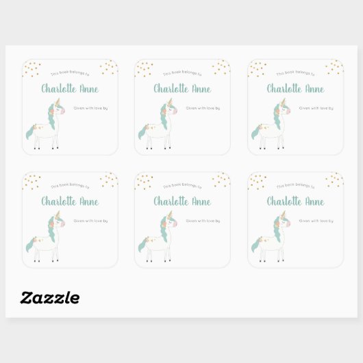 甘いユニコーンの子供たちの蔵書票 スクエアシール (シート)