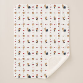 甘いヨークシャーテリア弓とハート – 白 –  シェルパブランケット