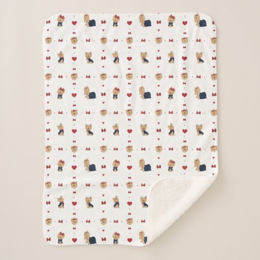 甘いヨークシャーテリア弓とハート – 白 – シェルパブランケット (正面)
