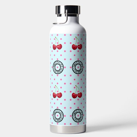 甘いライクさくらんぼママレトロヴィンテージハートブルー ウォーターボトル (右面)