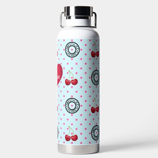 甘いライクさくらんぼママレトロヴィンテージハートブルー ウォーターボトル (背面)