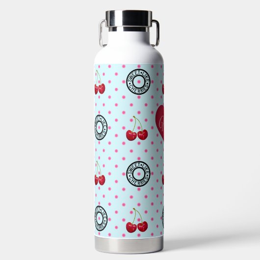 甘いライクさくらんぼママレトロヴィンテージハートブルー ウォーターボトル (正面)