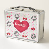 甘いライクさくらんぼレトロヴィンテージハート片面 メタルランチボックス (正面)