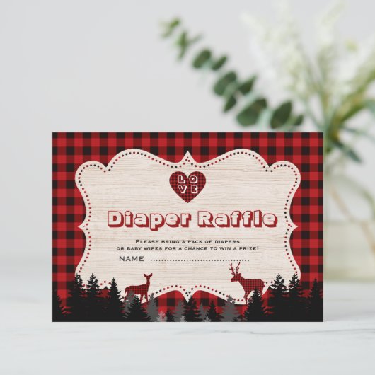 甘いランバージャックベビーシャワーおむつラッフル エンクロージャーカード (スタンド正面)