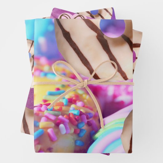 甘いレインボーカラフルドナツギフトラップ ラッピングペーパーシート (インサイチュ)