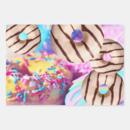 甘いレインボーカラフルドナツギフトラップ ラッピングペーパーシート