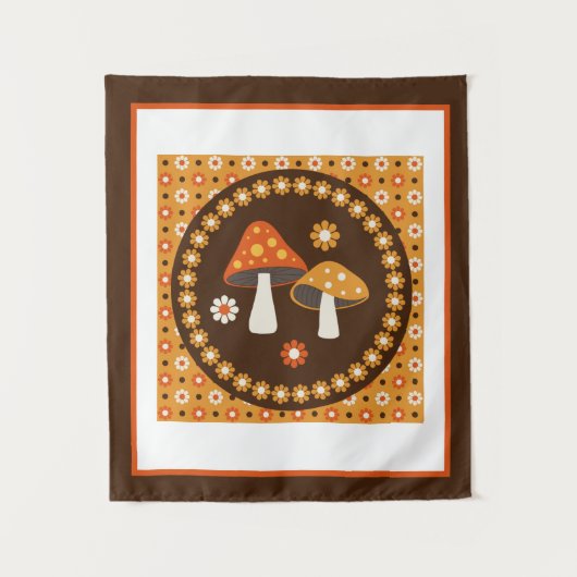 甘いレトロキノコと花のポスター タペストリー (正面)