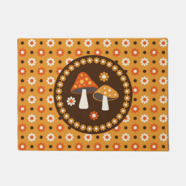 甘いレトロキノコと花 ドアマット