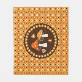 甘いレトロキノコと花 フリースブランケット