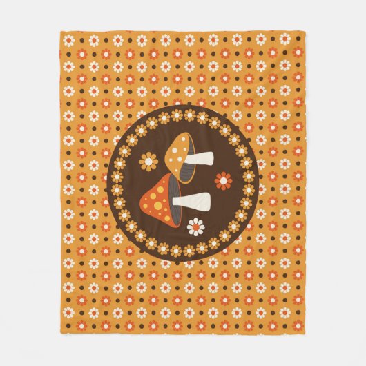 甘いレトロキノコと花 フリースブランケット (正面)