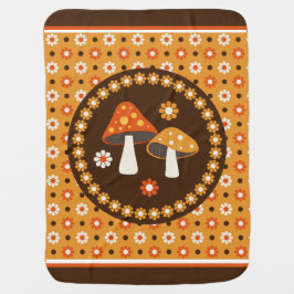 甘いレトロキノコと花 ベビー ブランケット