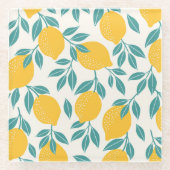 甘いレモンの枝のパターン ガラスコースター (正面)