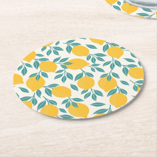 甘いレモンの枝のパターン ラウンドペーパーコースター (アングル)