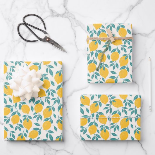 甘いレモンの枝のパターン ラッピングペーパーシート (正面)