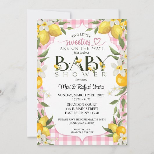 甘いレモンブリス:覚えておくべき赤ちゃんシャワー! 招待状 (正面)