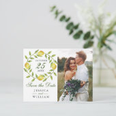 甘いレモン緑の写真ウェディング日付を保存 ポストカード (スタンド正面)