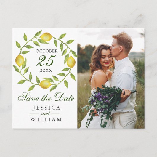 甘いレモン緑の写真ウェディング日付を保存 ポストカード (正面)
