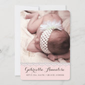 甘いレースの女の赤ちゃんの写真の誕生の発表 案内状 (正面)