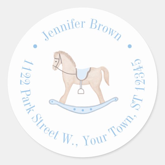 甘いロッキングホース男の赤ちゃんシャワー差出人住所 ラウンドシール (正面)