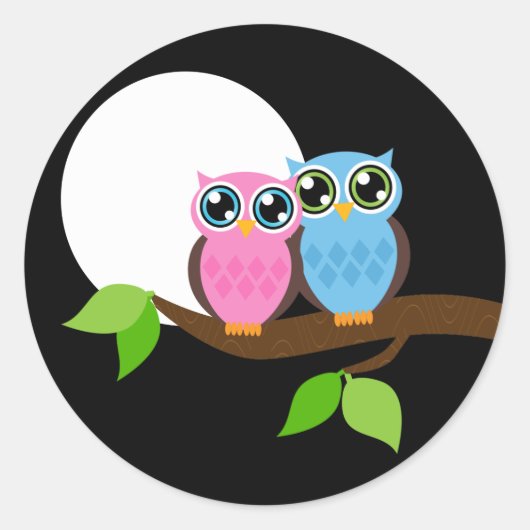 甘いロマンチックなフクロウ ラウンドシール (正面)