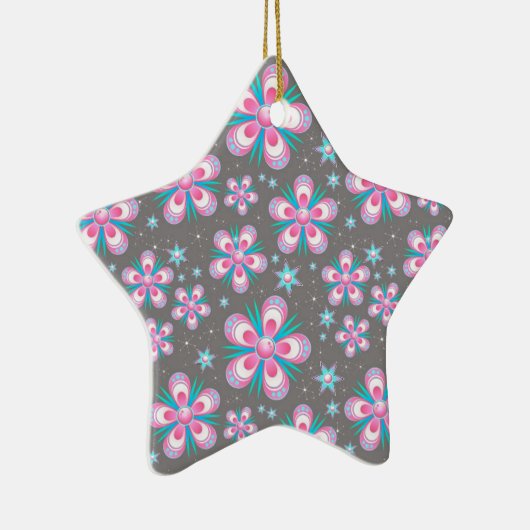 甘いロマンチックな抽象芸術ピンクの花のパターン セラミックオーナメント (右)