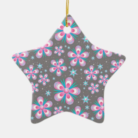 甘いロマンチックな抽象芸術ピンクの花のパターン セラミックオーナメント (正面)