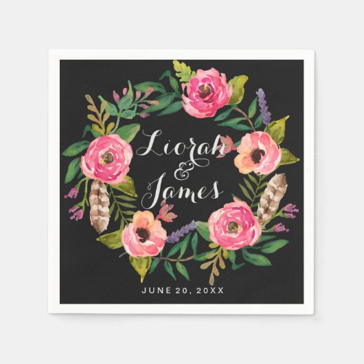 甘いロマンチックな水色の花 スタンダードカクテルナプキン (正面)