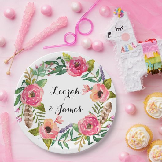 甘いロマンチックな水色の花 ペーパープレート (パーティー)