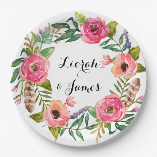 甘いロマンチックな水色の花 ペーパープレート (正面)