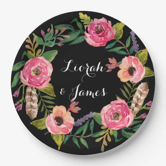 甘いロマンチックな水色の花 ペーパープレート (正面)