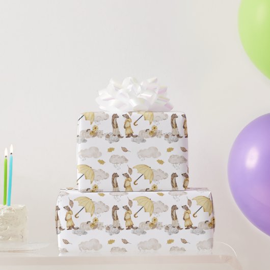 甘いワイゼルス傘、雨雲、花 ラッピングペーパー (パーティーギフト)