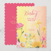 甘いワイルドフラワーカラフルの赤ちゃんシャワーほたてり 招待状 (正面/裏面)
