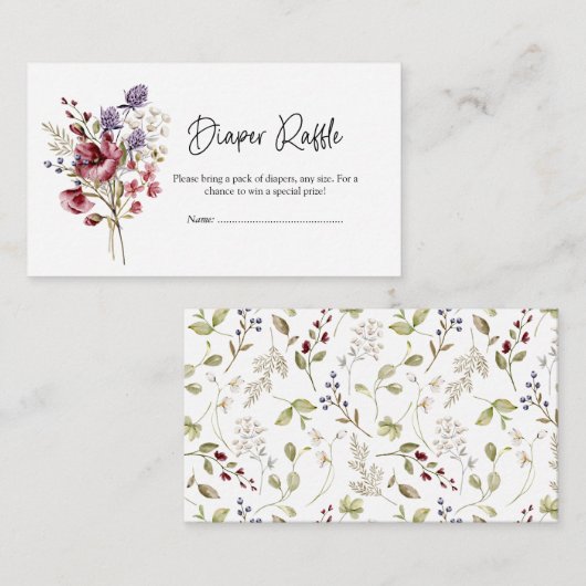 甘いワイルドフラワーベビーシャワーおむつラッフル エンクロージャーカード (正面/裏面)