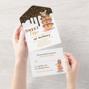 甘いワンキャットドリップチョコレート1s誕生日 オールインワン招待状
