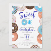 甘いワンドーナツブルーボーイ1st誕生日パーティー 招待状 (正面)