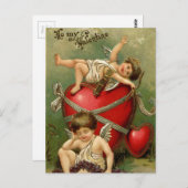 甘いヴィンテージの天使及びハート ポストカード (正面/裏面)