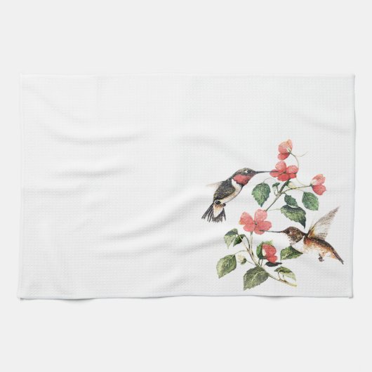 甘いヴィンテージの花のハチドリの組 キッチンタオル (横)