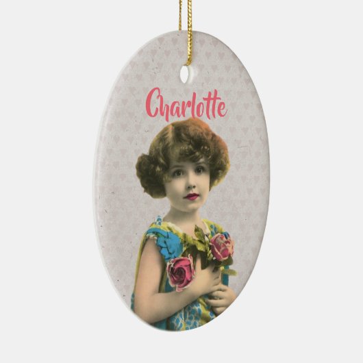 甘いヴィンテージの花の女パーソナライズされたの子 セラミックオーナメント (右)