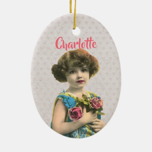 甘いヴィンテージの花の女パーソナライズされたの子 セラミックオーナメント (裏面)