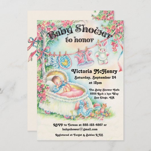 甘いヴィンテージベビーシャワー招待状 招待状 (正面/裏面)