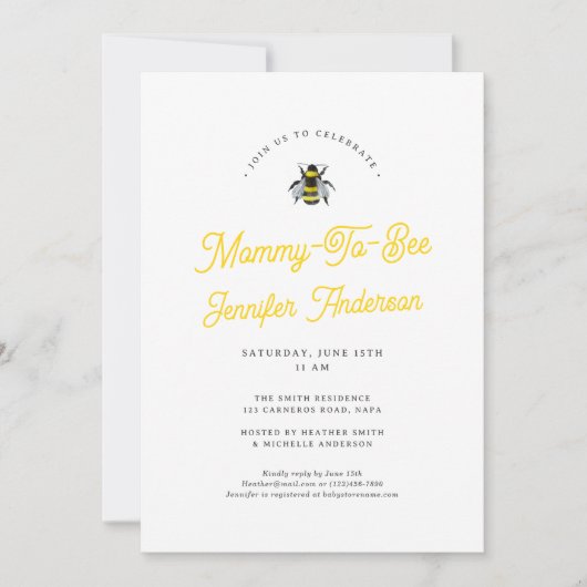 甘いヴィンテージママとビーの赤ちゃんシャワー 招待状 (正面)