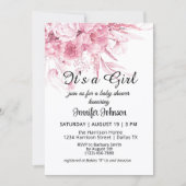 甘いヴィンテージ花模様ピンクその女の子の赤ちゃんシャワー 招待状 (正面)