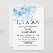 甘いヴィンテージ花模様ブルーその男の子の赤ちゃんシャワー 招待状 (正面)